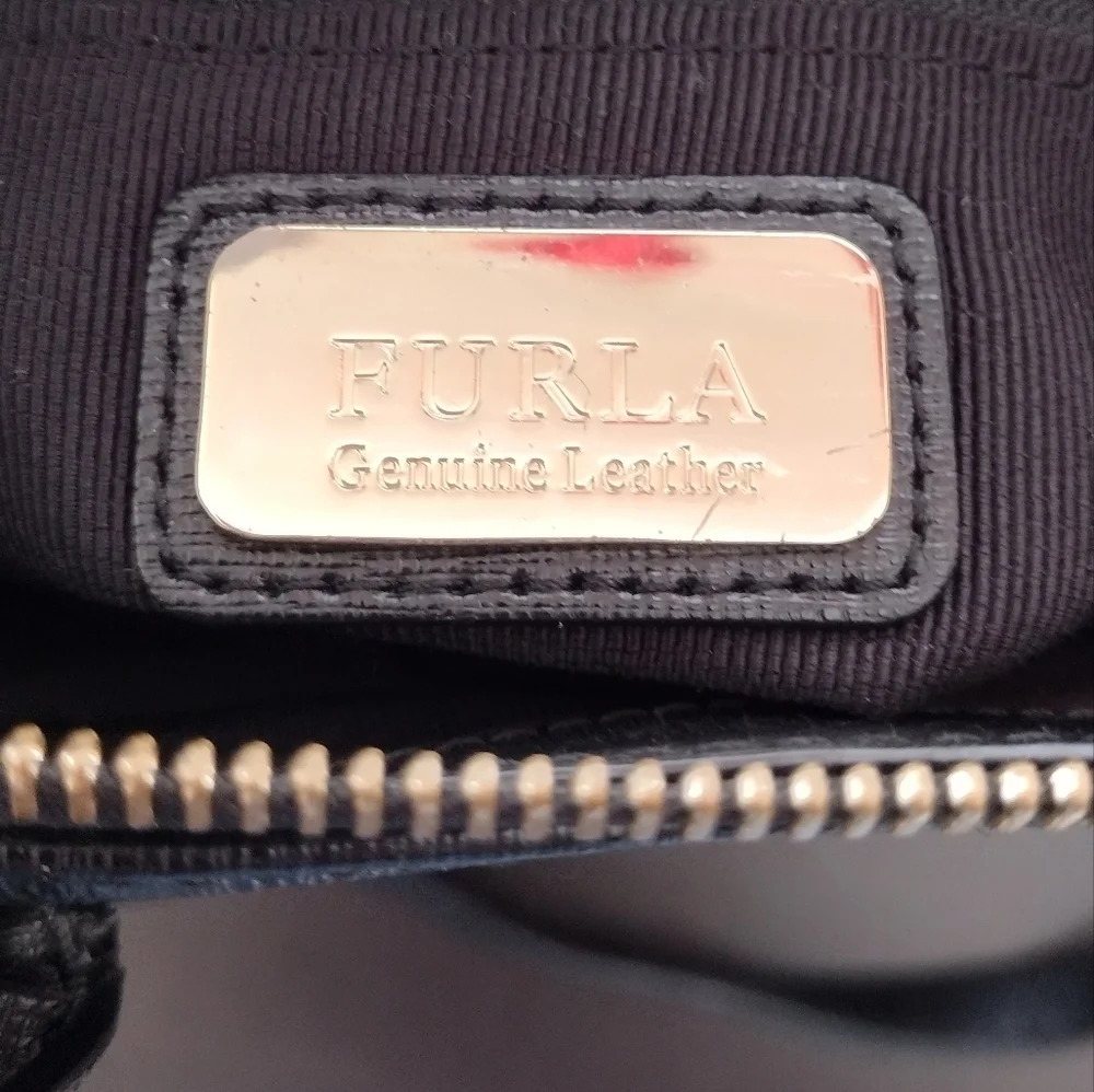 Furla Linda Medium Leather Black And Gold Satchel Bag